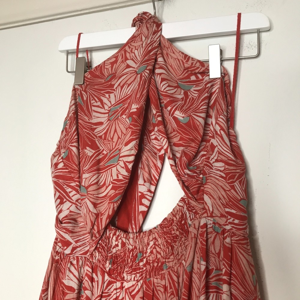 Free People Libby Convertible Red Floral Halter Dress Large - Picture 6 of 9
